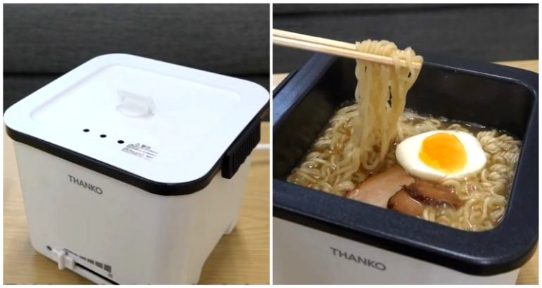Japanese one-person instant ramen pot keeps soup warm while you eat from it