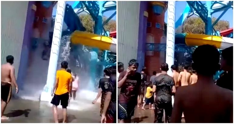 Video captures people crashing to the ground as water slide collapses at Indonesian amusement park