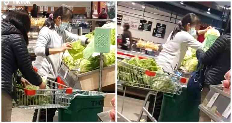 TikTok video of 2 Asian shoppers picking green pieces off of lettuce at grocery draws criticism
