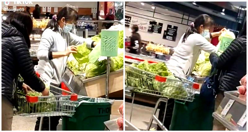 TikTok video of 2 Asian shoppers picking green pieces off of lettuce at grocery draws criticism