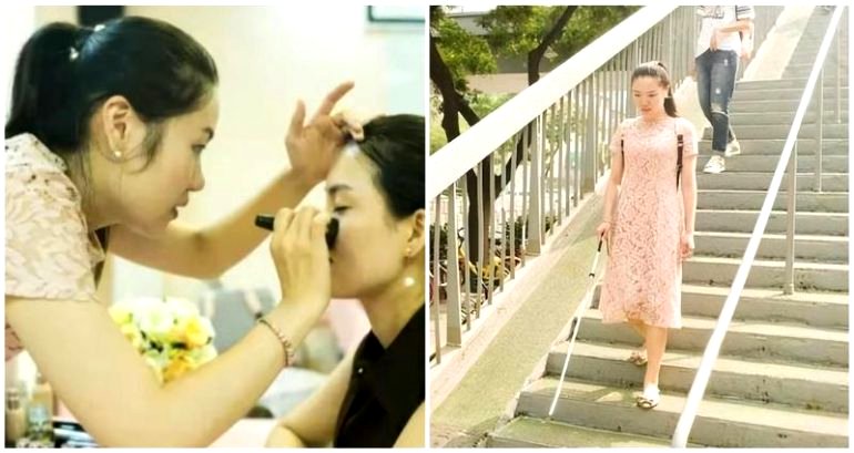 Blind Chinese makeup artist teaches other visually impaired women how to apply makeup