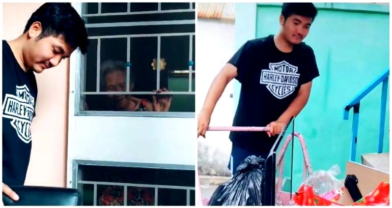 Elderly Thai woman tearfully says goodbye to 27-year-old neighbor who took care of her for 10 years