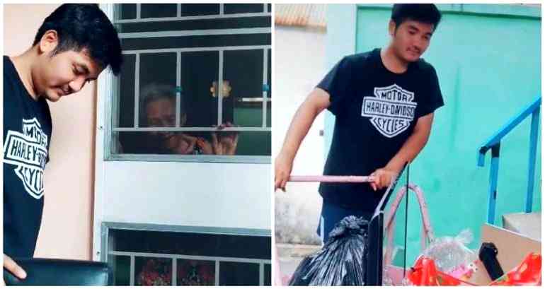 Elderly Thai woman tearfully says goodbye to 27-year-old neighbor who took care of her for 10 years