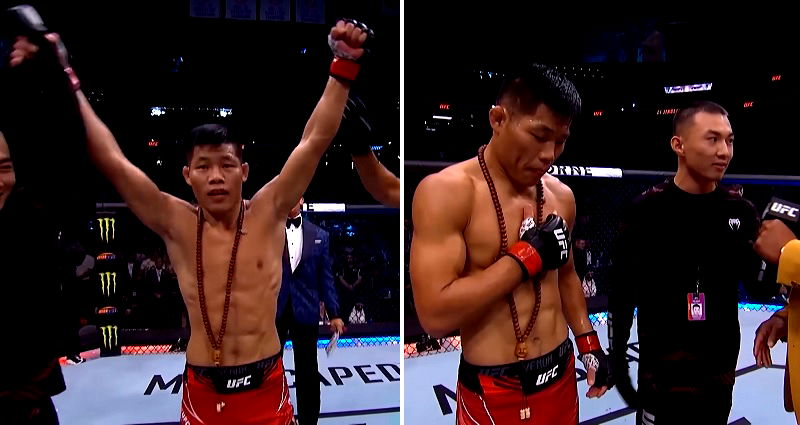 UFC fighter’s Chinese flag snatched away during in-ring victory celebration in controversial move