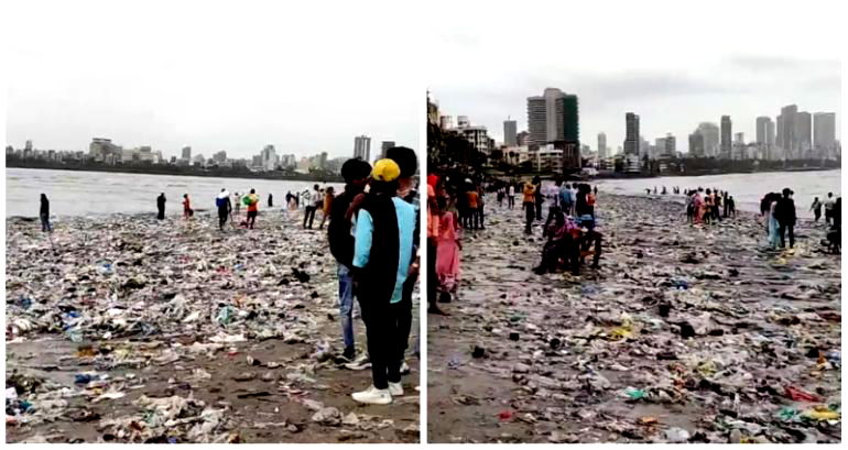 Mumbai beach blanketed with shocking amount of trash washed ashore in viral video