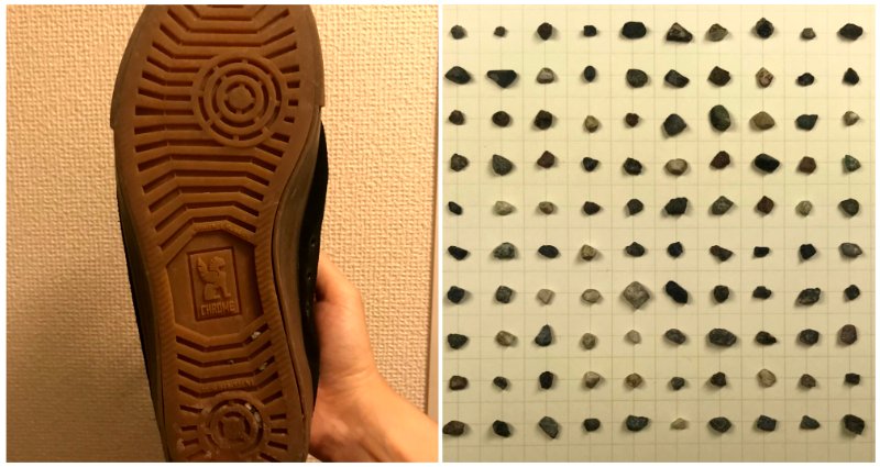 Japanese man collects pebbles stuck to his shoes from a year’s worth of walks to convenience store