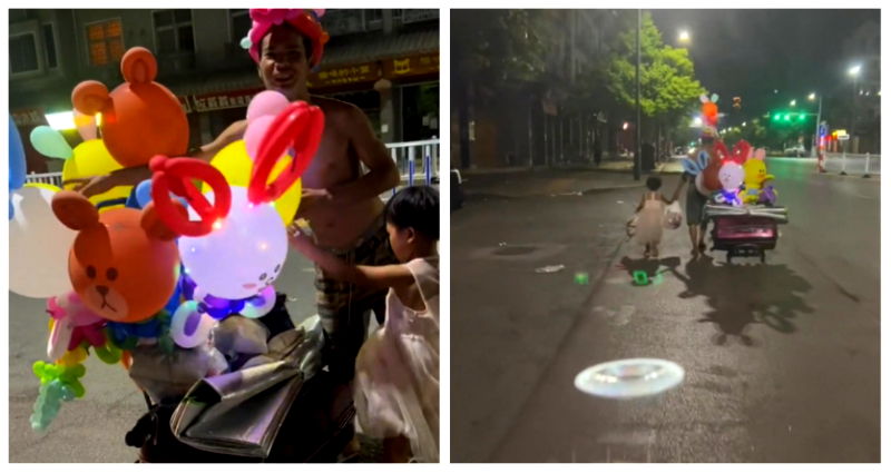 Homeless single father in China who sells balloons at night with his daughter goes viral