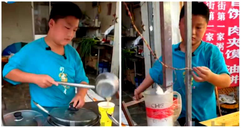 11-year-old boy in China helps single dad run food stand for 17 hours a day