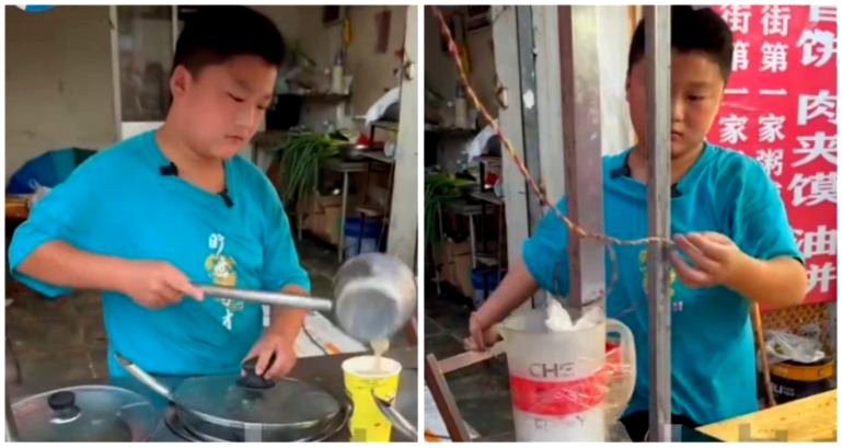 11-year-old boy in China helps single dad run food stand for 17 hours a day