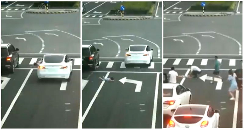 CCTV captures moment girl in China falls out of moving car as it drives away unaware