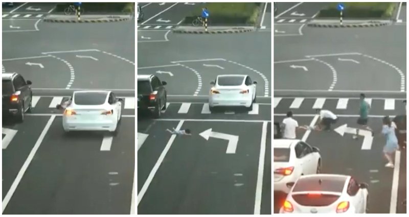 CCTV captures moment girl in China falls out of moving car as it drives away unaware