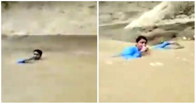 Pakistani journalist reporting on deadly floods while neck-deep in water goes viral