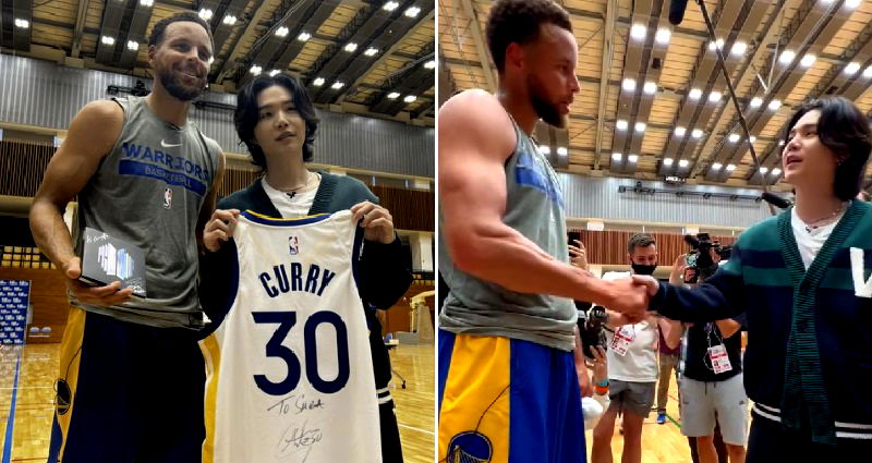 Video: BTS’ SUGA meets NBA star Stephen Curry in Japan