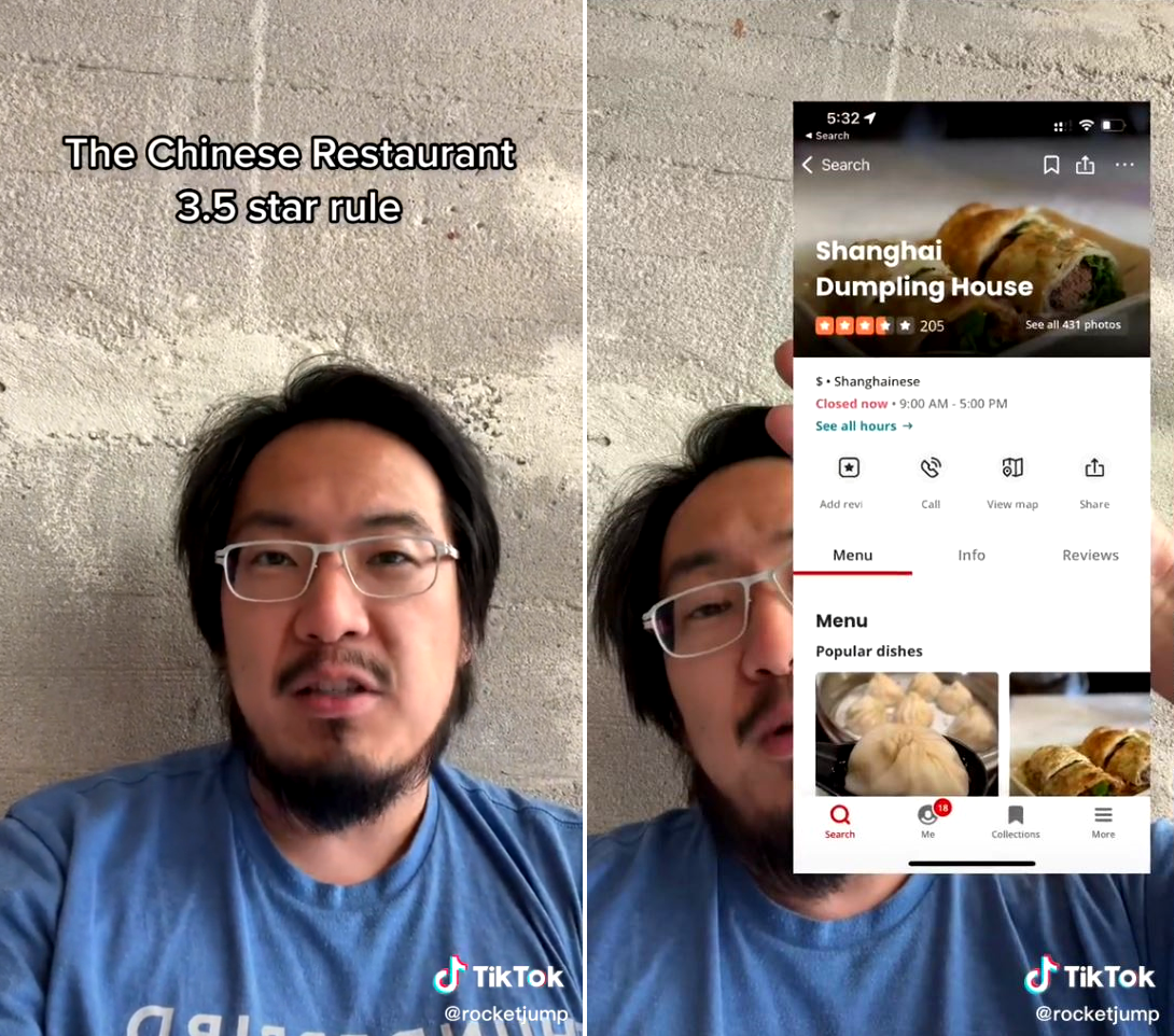 Freddie Wong explains why he only eats at Chinese restaurants with 3.5 stars on Yelp
