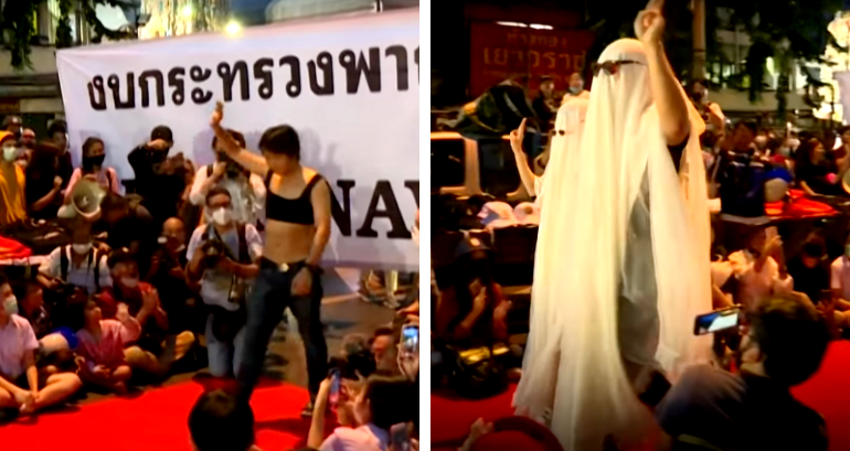 Thai protester sentenced to 2 years in prison for mocking queen with fashion show