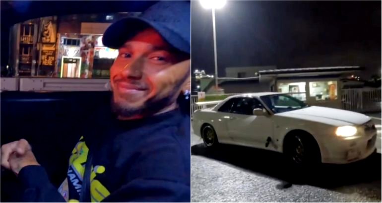 Lewis Hamilton shares video of himself speeding, doing donuts in R34 Skyline GT-R on Tokyo streets
