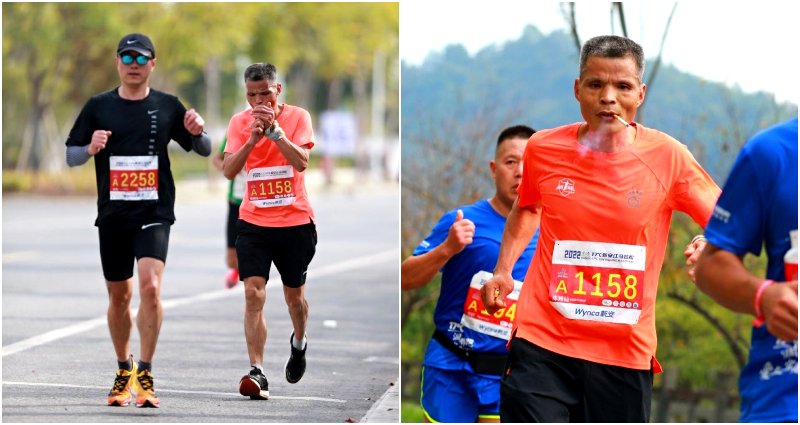 Chinese uncle chain-smokes during 26-mile marathon, beats his own record