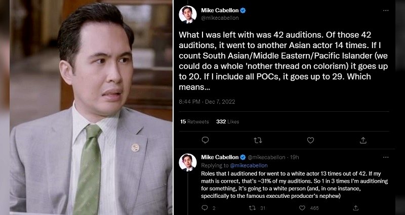 Mike Cabellon claims a third of Asian American roles he auditioned for went to white actors