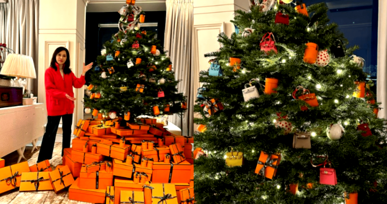 Former Hong Kong TV host ignites criticism for Christmas trees decorated with Hermès boxes