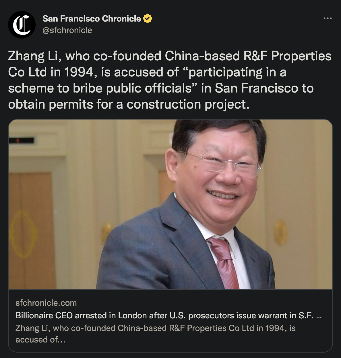 Chinese Billionaire Arrested In London Over SF Bribery Scandal Posts ...