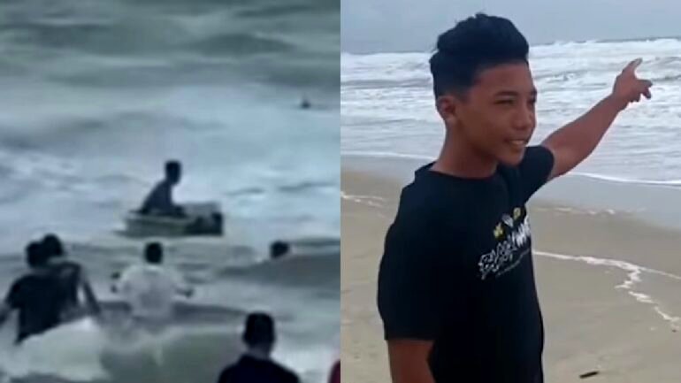 Video: Malaysian teen rushes into the ocean with wooden boat to save girl from drowning