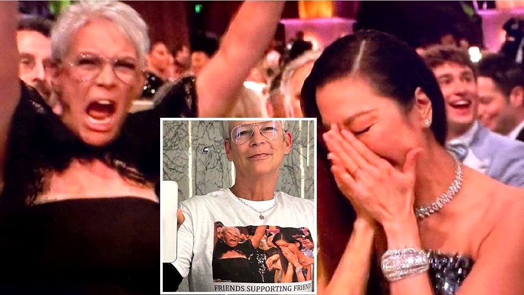 Jamie Lee Curtis’ viral reaction to Michelle Yeoh’s Golden Globe win is now on a T-shirt