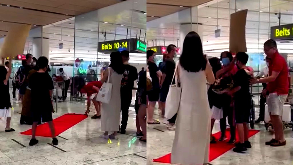 Video: Family gives grandmother red-carpet treatment at Singapore airport reunion