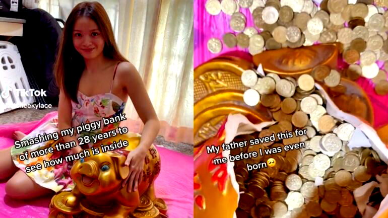 Video: Father puts coins in piggy bank for daughter for over 28 years, racks up over $5K