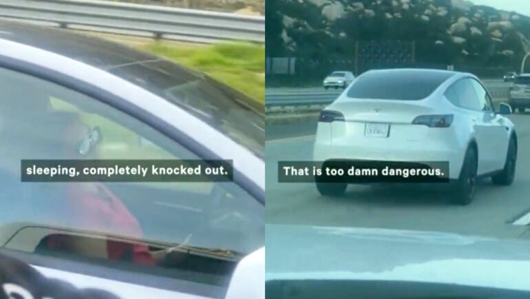 Viral video shows woman asleep behind the wheel of a Tesla on California freeway
