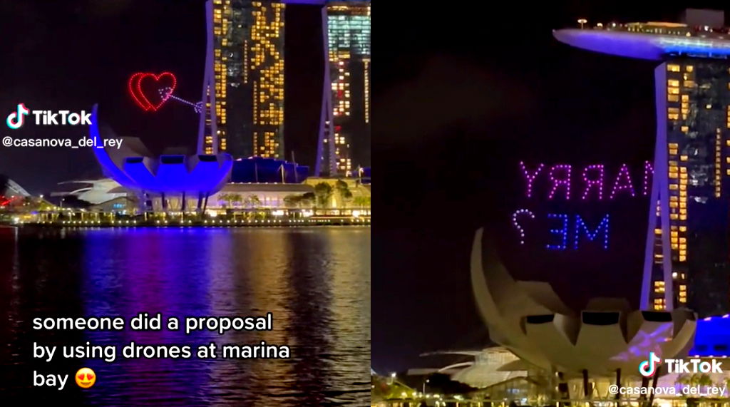 Marriage proposal using drones at Singapore’s Marina Bay Sands goes viral