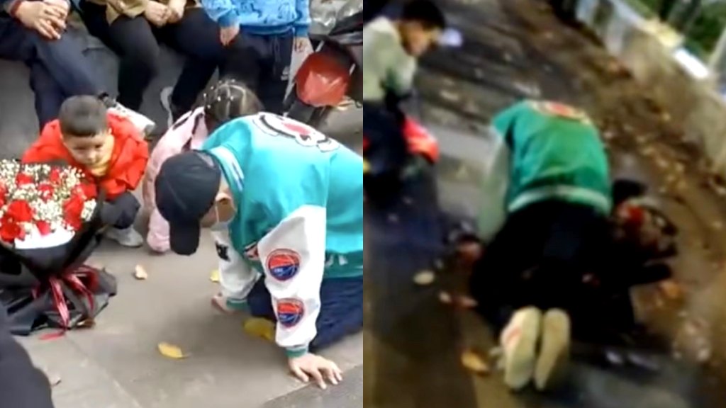Man in China spends 21 hours begging on his knees for ex-lover to take him back