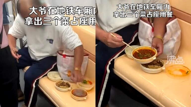Video: Man eats 3-course meal with rice while riding Chinese subway
