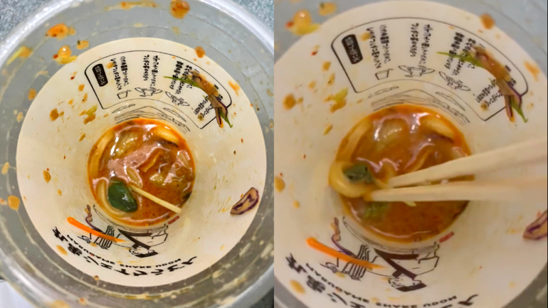 Video: Japanese man finds live frog in takeaway cup of udon noodles
