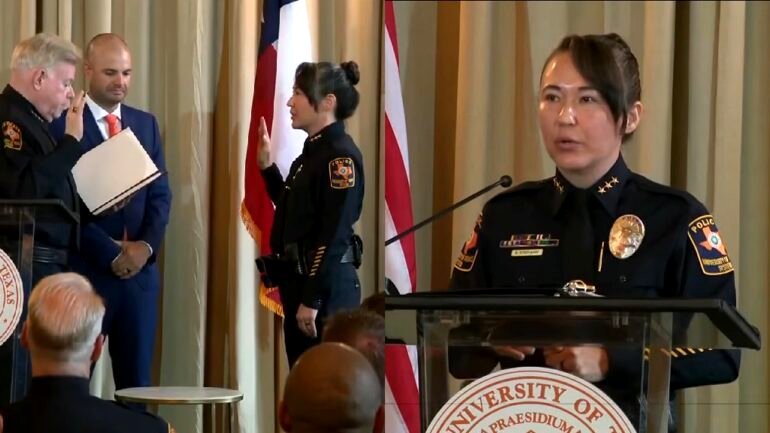 University of Texas Police Department swears in first Asian American, woman chief