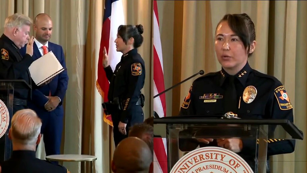 University of Texas Police Department swears in first Asian American, woman chief