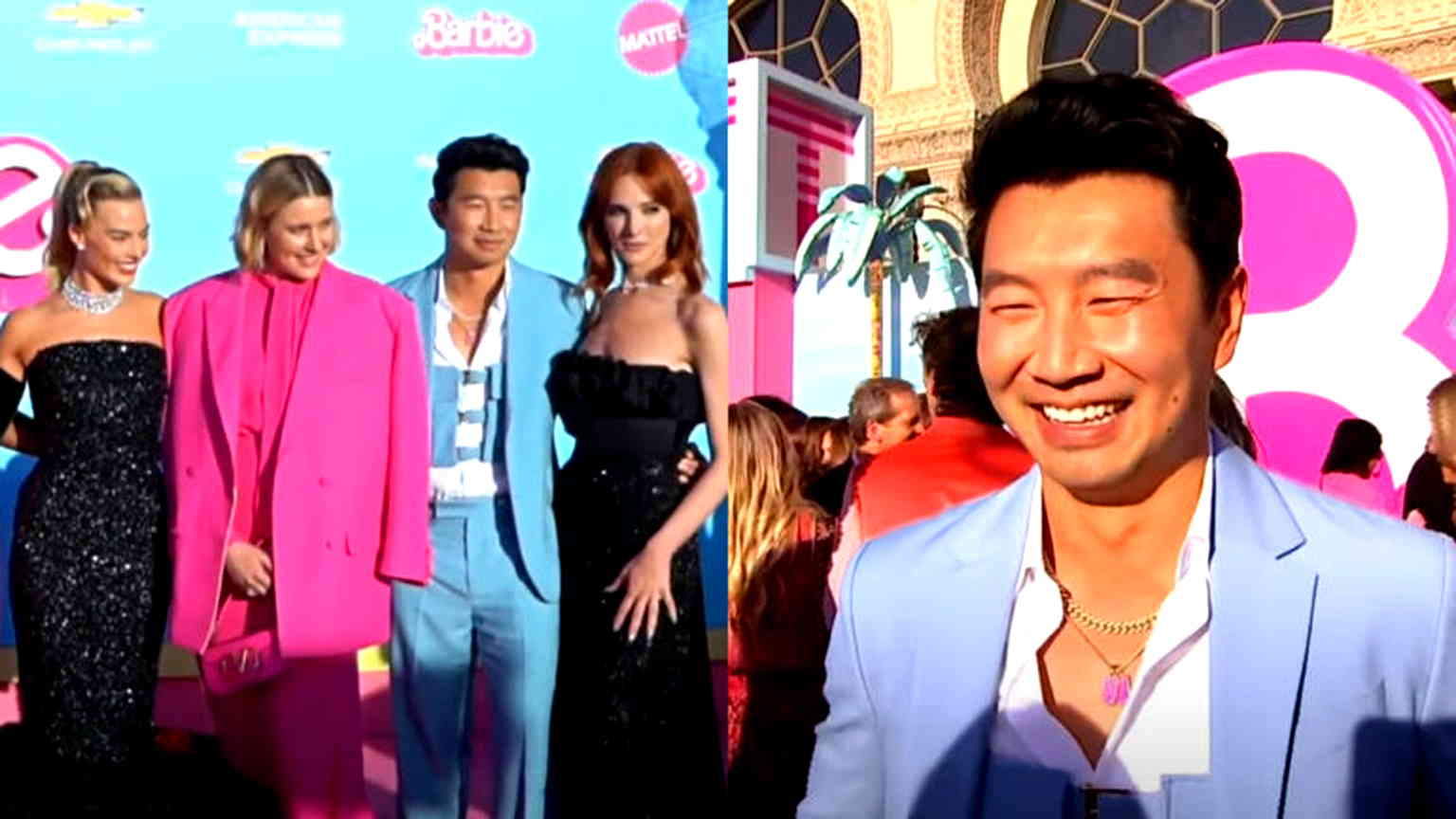 Simu Liu stands out in light blue Versace suit at ‘Barbie’ premiere