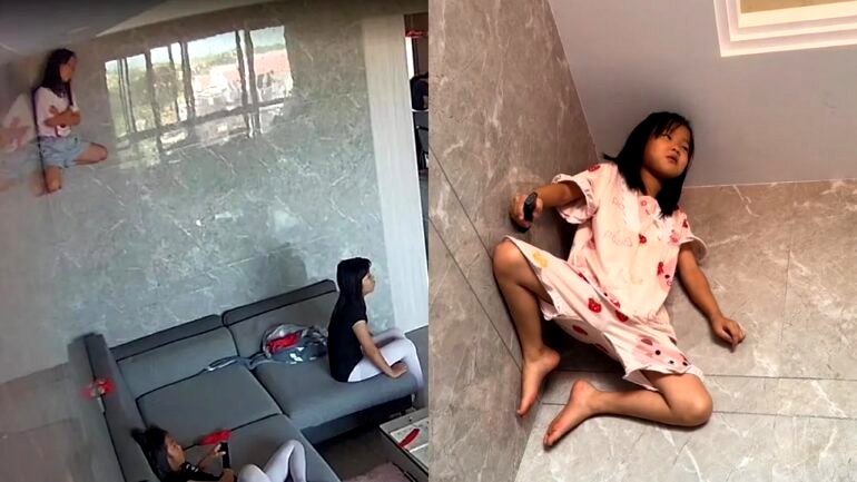 Chinese woman shares video of daughter ‘stuck’ to the walls while watching TV