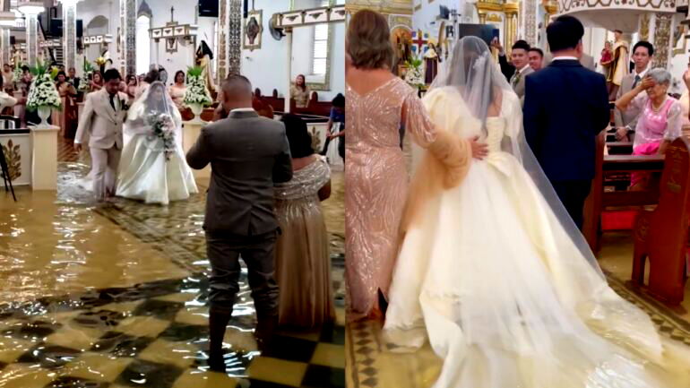 Watch: Filipino bride walks down flooded aisle after Typhoon Doksuri hits Philippines