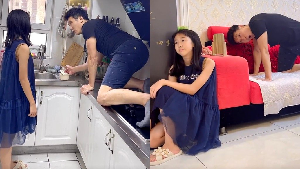 Video: Chinese dad hilariously imitates cat after daughter says she wants pet