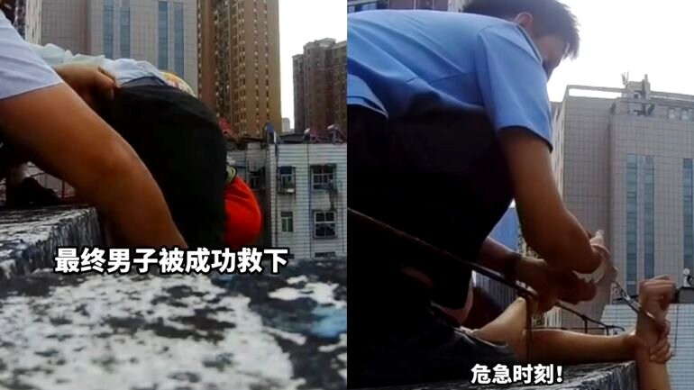 Chinese police officer goes viral for handcuffing himself to suicidal man to save his life