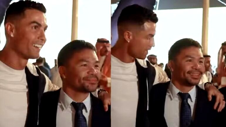 Watch: Cristiano Ronaldo yells out to Manny Pacquiao in wholesome encounter in Riyadh