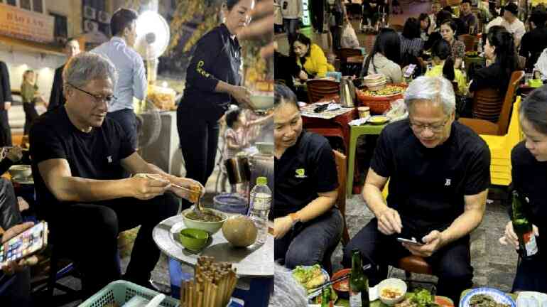 Nvidia’s billionaire CEO Jensen Huang enjoys Vietnam’s street food during Hanoi visit