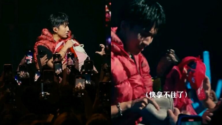 Watch: Taiwanese rapper Shou struggles to perform as fans throw their bras at him
