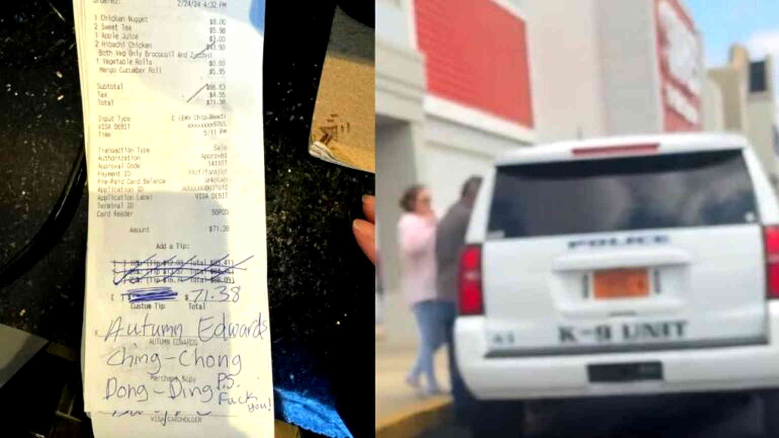 Racist note left on receipt at Asian restaurant in North Carolina sparks outrage