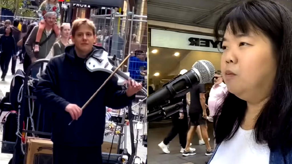 Video: Violinist bullies street singer to take over her spot in Sydney