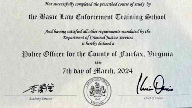 Controversy erupts in Virginia over Chinese signature on police academy’s graduation certificates