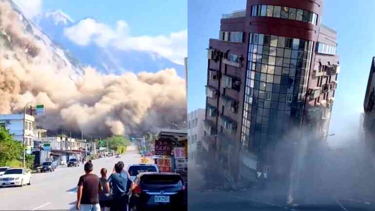 Terrifying video shows collapsed building after 7.5 earthquake strikes Taiwan