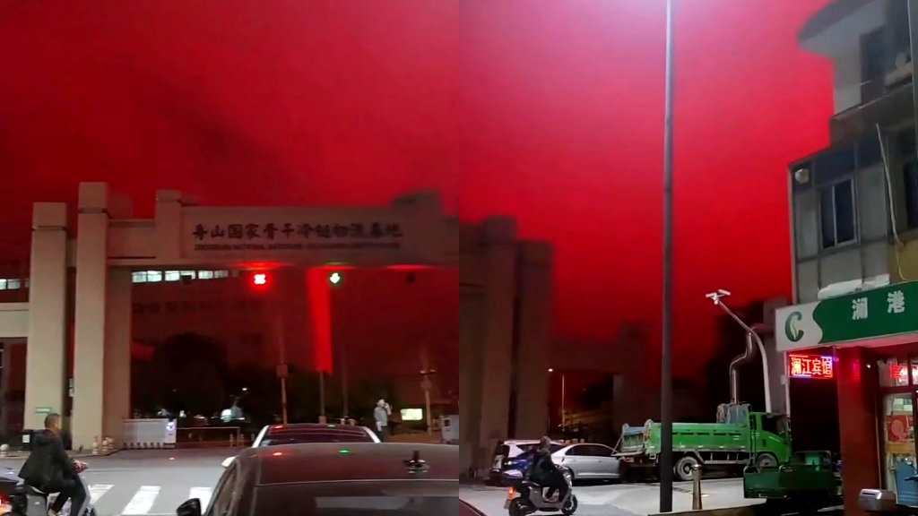 Residents shocked as 'apocalyptic' blood-red sky covers Chinese city
