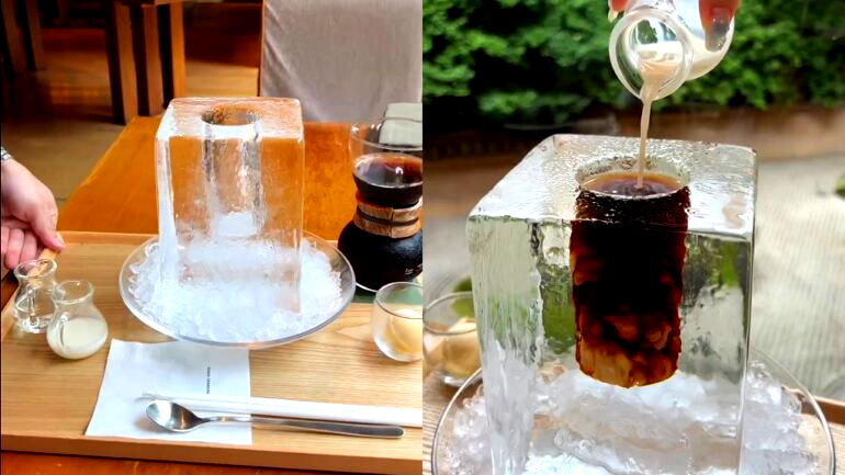 Watch: Kyoto cafe serves coffee in large block of ice