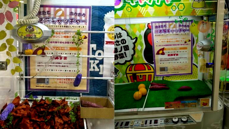 Japanese crane game lets players catch, cook and eat sweet potatoes on the spot